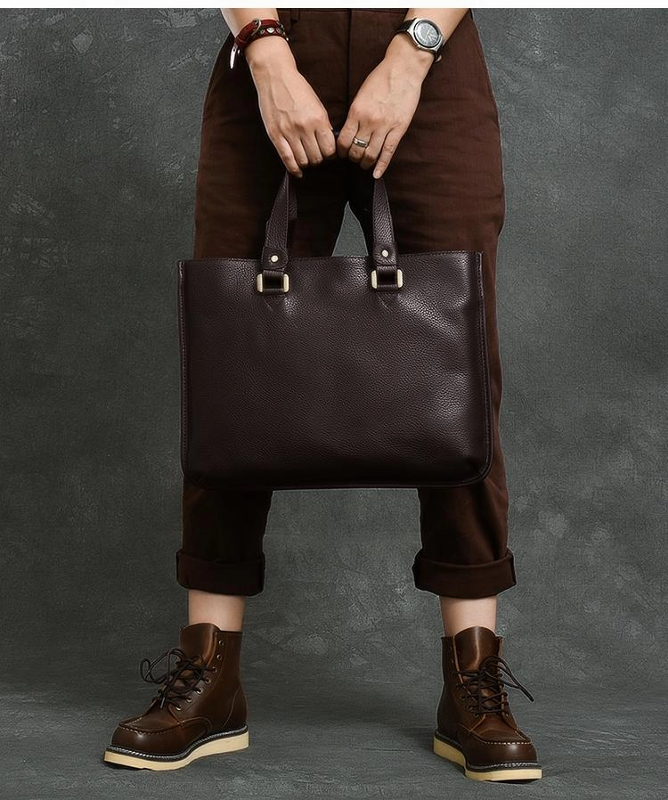 Leather Mens Womens 16" Black Briefcase Side Bag Laptop Messenger Bag Shoulder Bag For Men