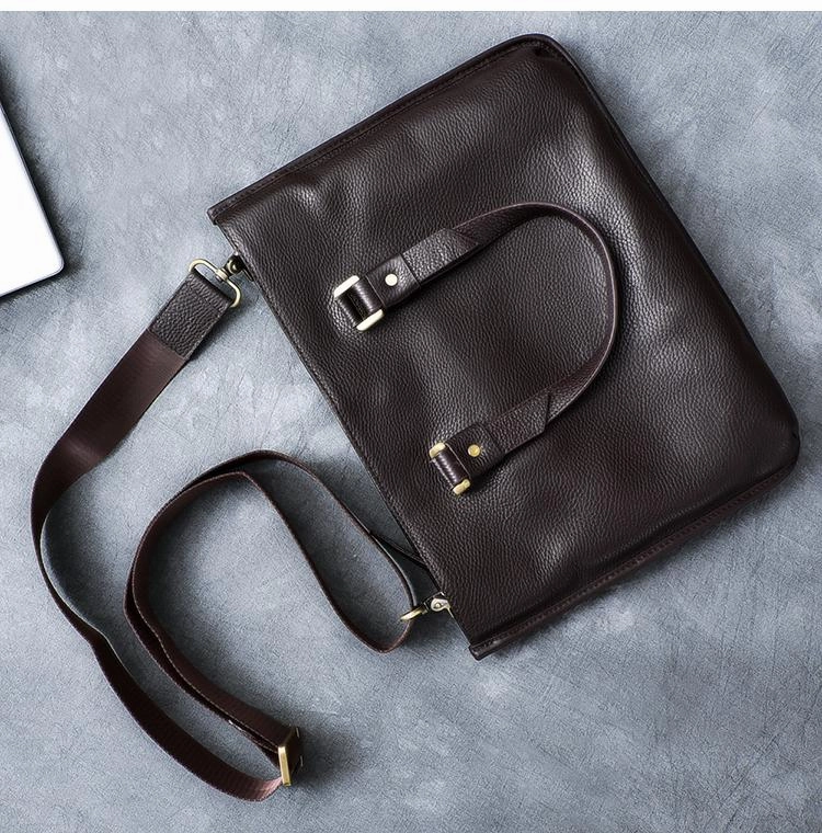 Leather Mens Womens 16" Black Briefcase Side Bag Laptop Messenger Bag Shoulder Bag For Men