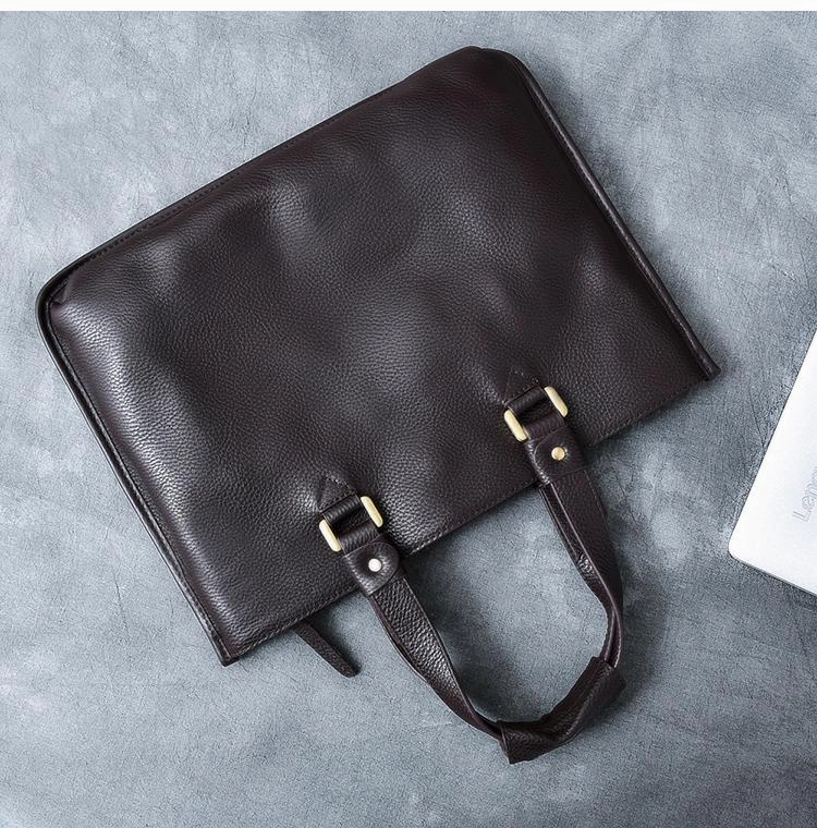 Leather Mens Womens 16" Black Briefcase Side Bag Laptop Messenger Bag Shoulder Bag For Men