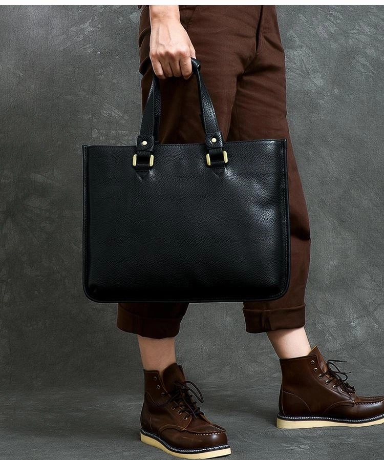 Leather Mens Womens 16" Black Briefcase Side Bag Laptop Messenger Bag Shoulder Bag For Men