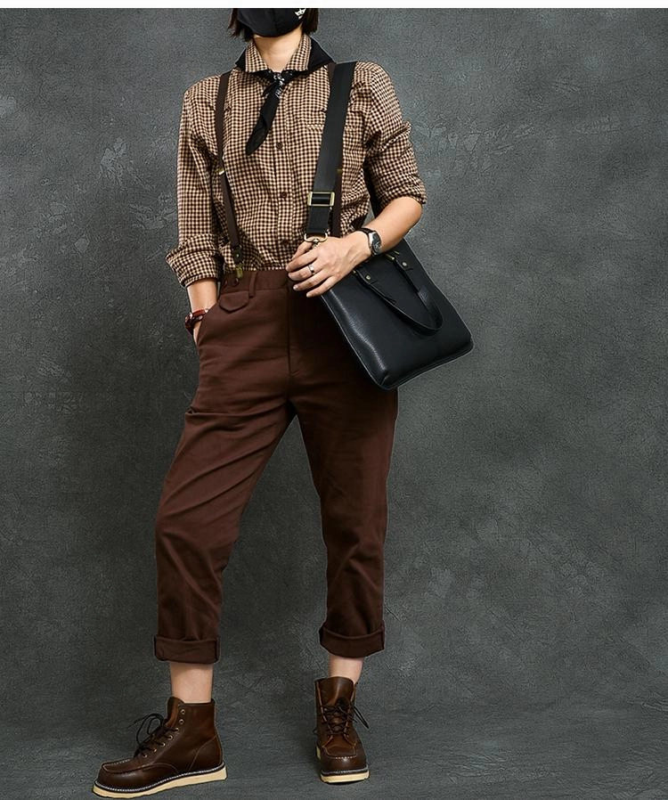 Leather Mens Womens 16" Black Briefcase Side Bag Laptop Messenger Bag Shoulder Bag For Men