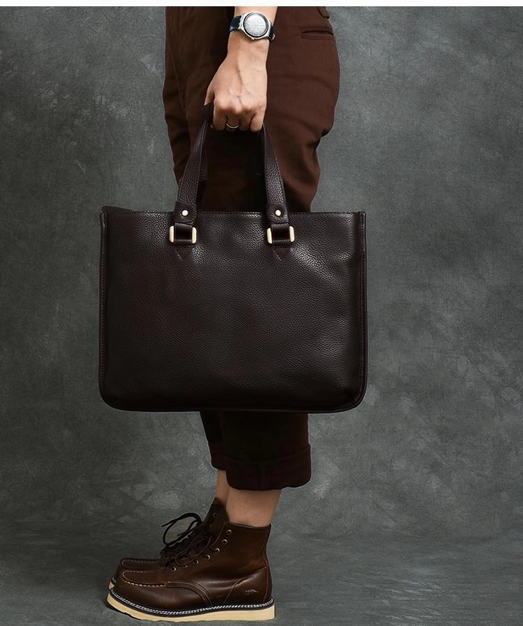 Leather Mens Womens 16" Black Briefcase Side Bag Laptop Messenger Bag Shoulder Bag For Men
