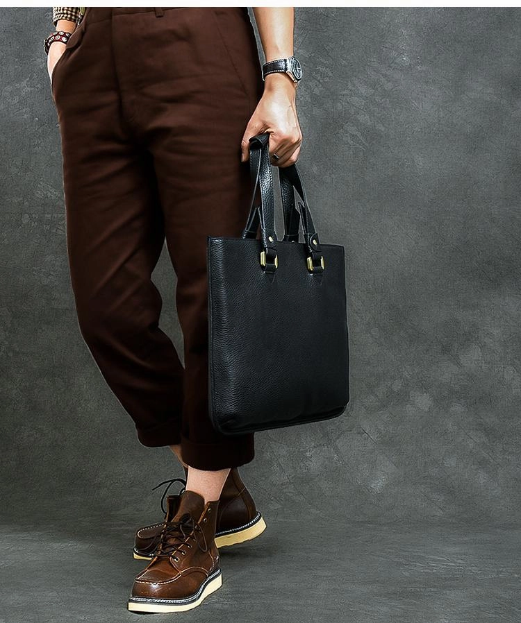 Leather Mens Womens 16" Black Briefcase Side Bag Laptop Messenger Bag Shoulder Bag For Men