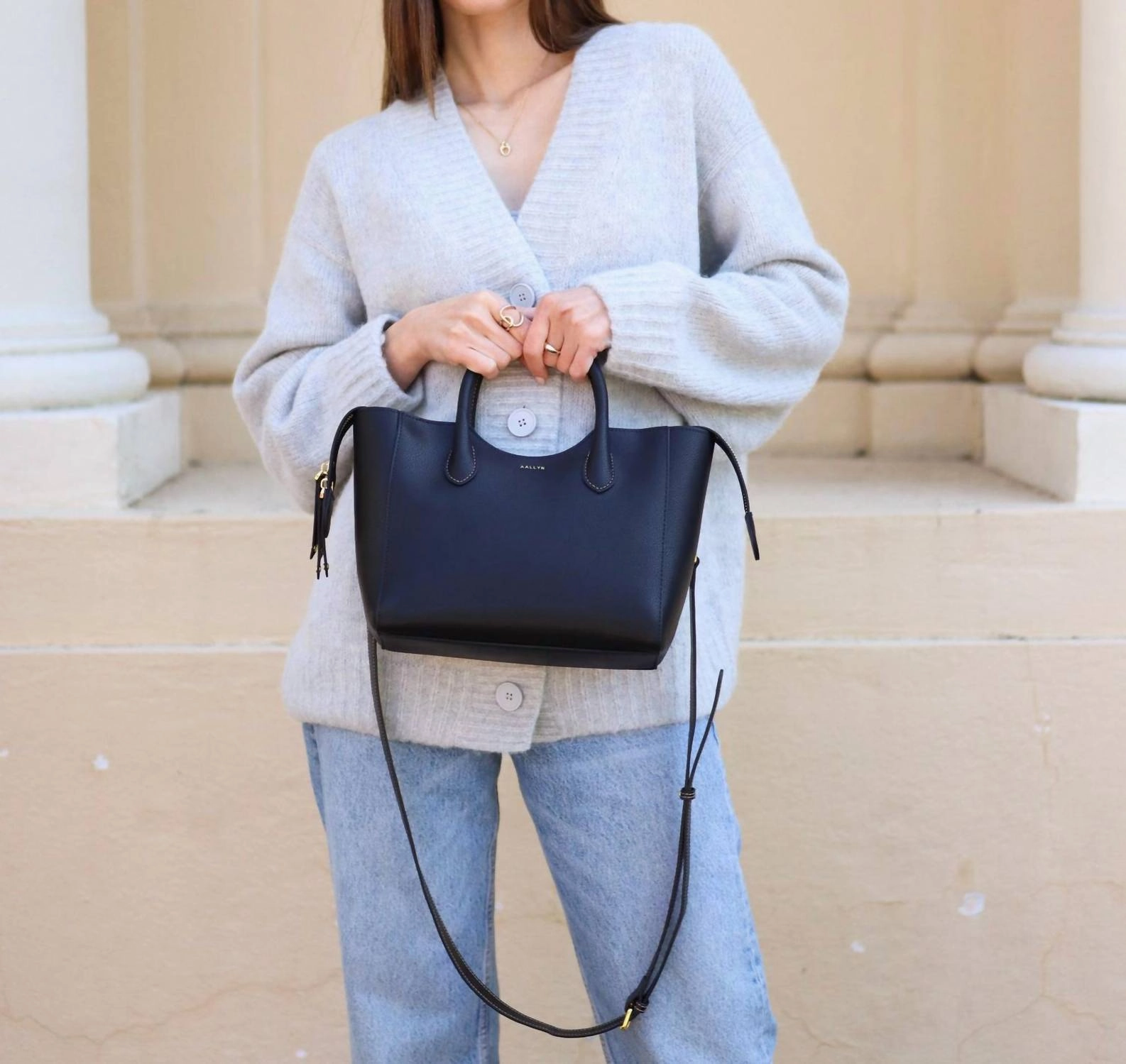 Leather Satchel Handbag In Black