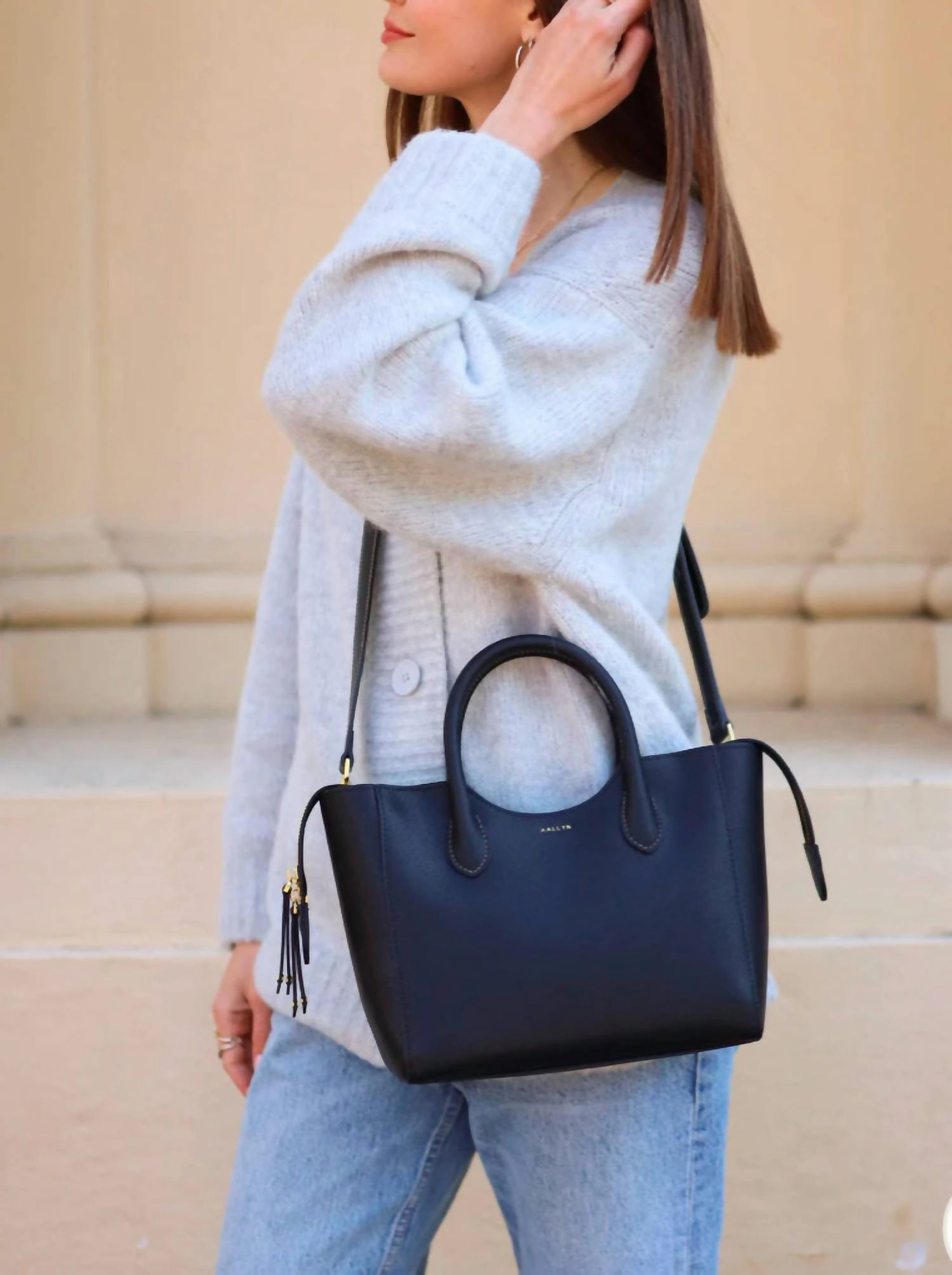 Leather Satchel Handbag In Black