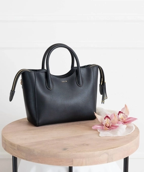 Leather Satchel Handbag In Black