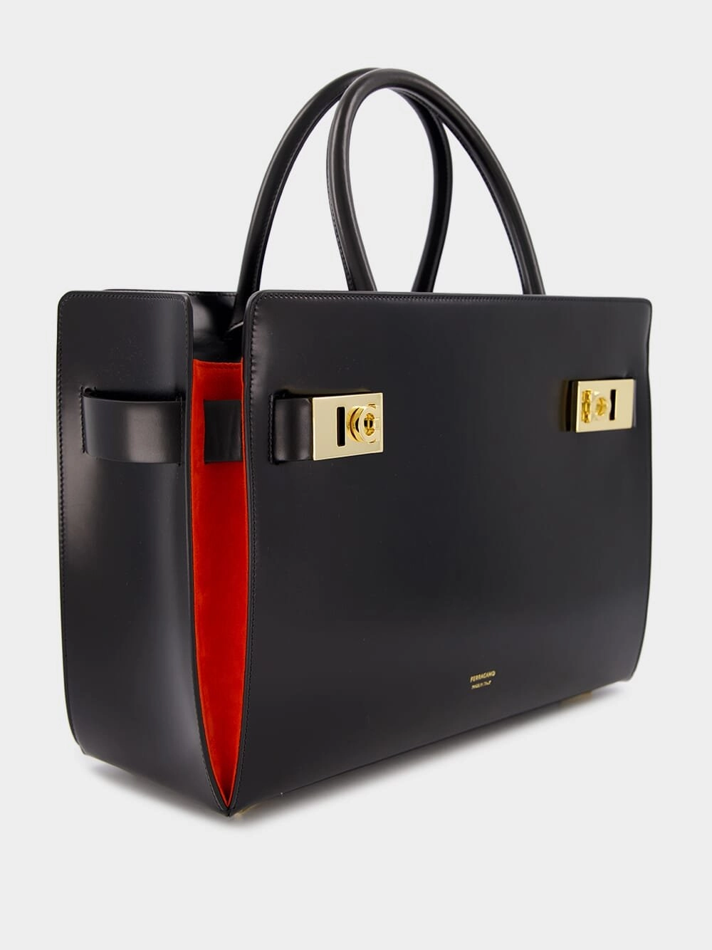 Leather Tote Bag With Gancini Buckles