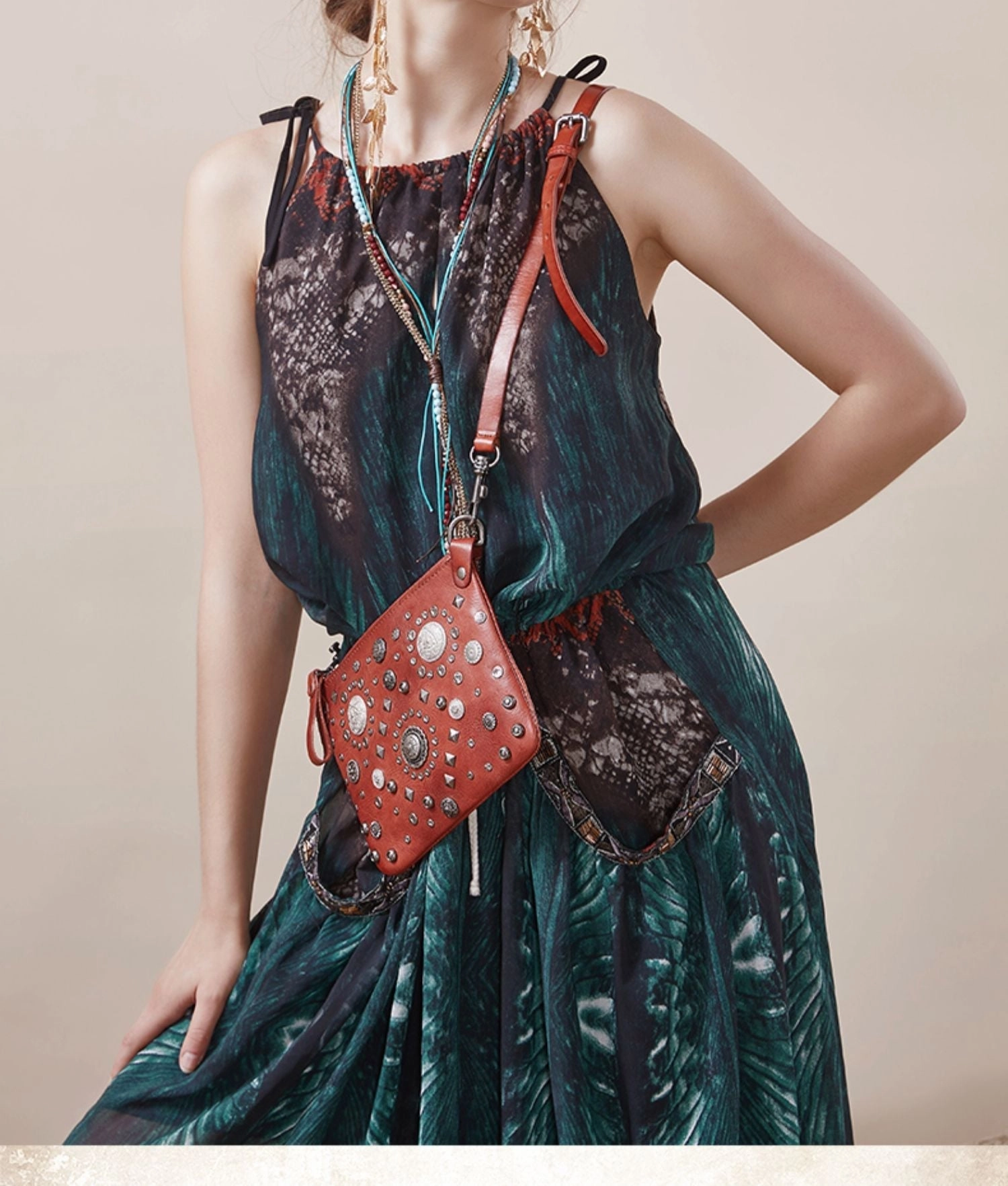 Leather Womens Rivets Shoulder Bags Saddle Vintage Slim Crossbody Purse for Women