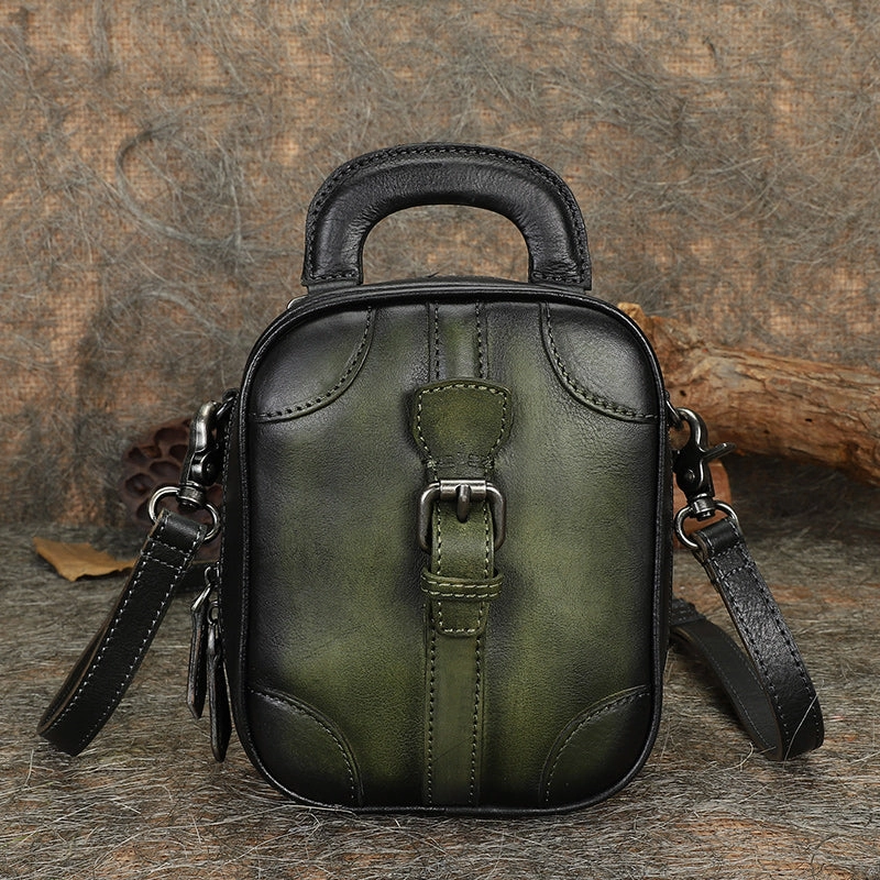 Leather Womens Small Vertical Shoulder Bag Small Handmade Crossbody Handbag Purse for Ladies