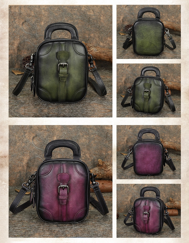 Leather Womens Small Vertical Shoulder Bag Small Handmade Crossbody Handbag Purse for Ladies