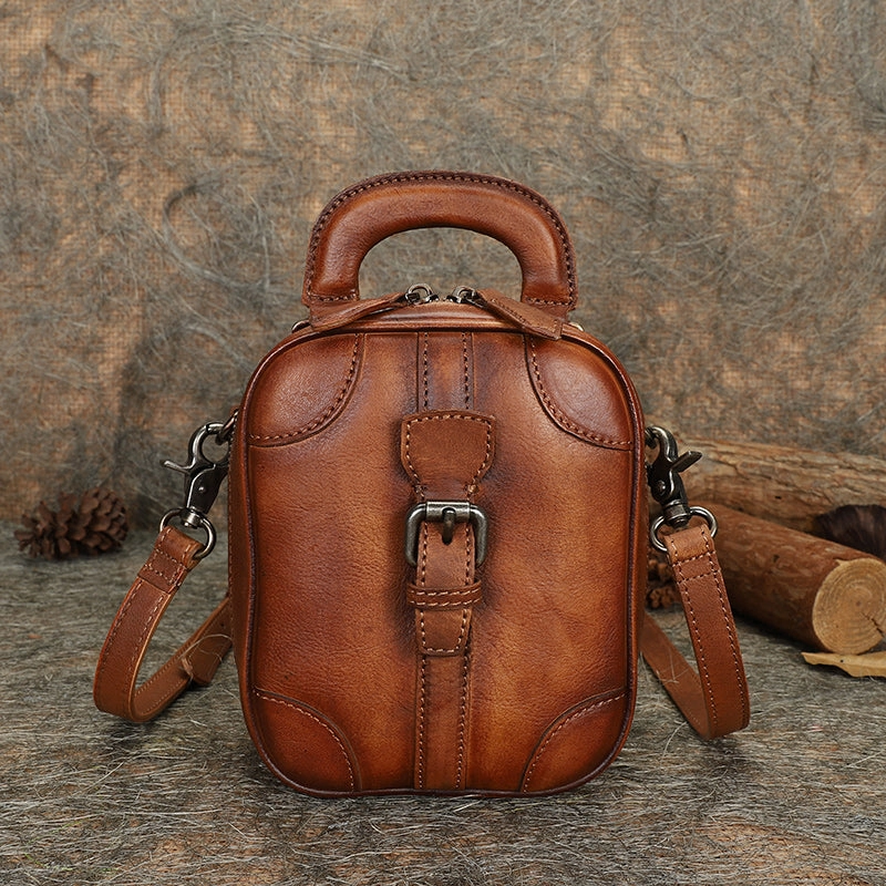 Leather Womens Small Vertical Shoulder Bag Small Handmade Crossbody Handbag Purse for Ladies