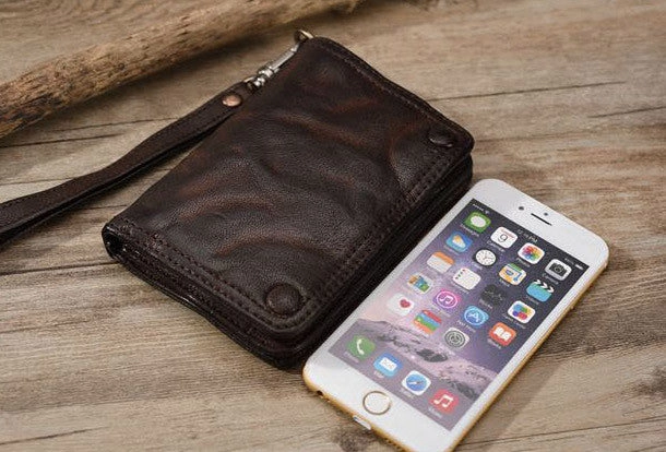 Leather Wristlet Wallet for Men Wristlet Wallet Small Dark Brown Wristlet Wallet Leather Clutch Wallet