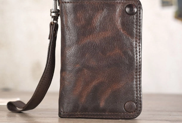 Leather Wristlet Wallet for Men Wristlet Wallet Small Dark Brown Wristlet Wallet Leather Clutch Wallet
