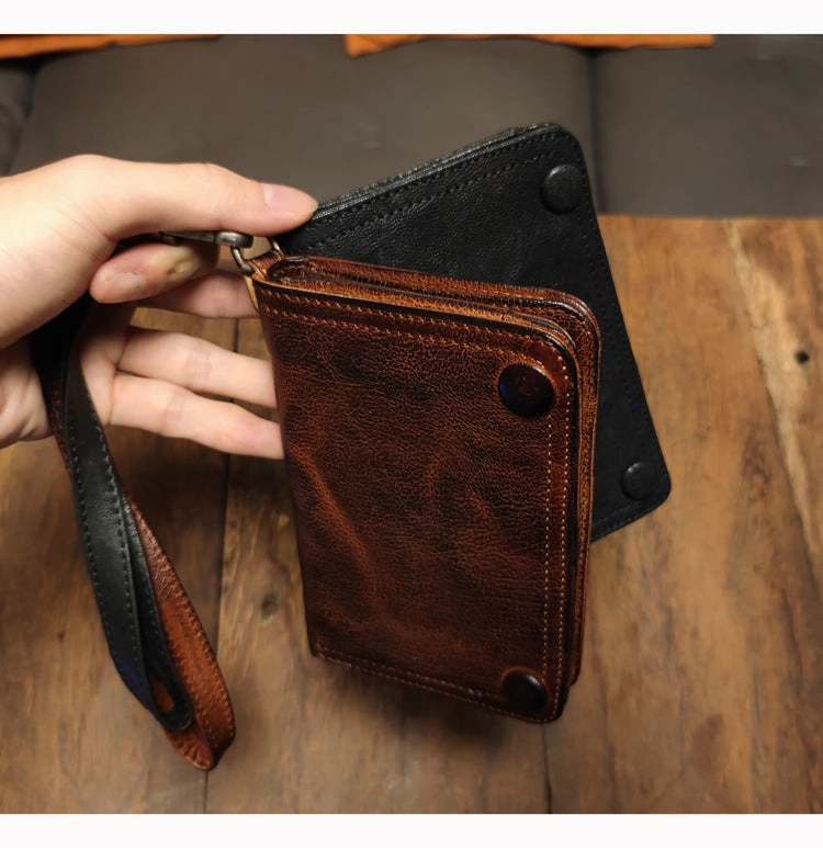 Leather Wristlet Wallet for Men Wristlet Wallet Small Dark Brown Wristlet Wallet Leather Clutch Wallet
