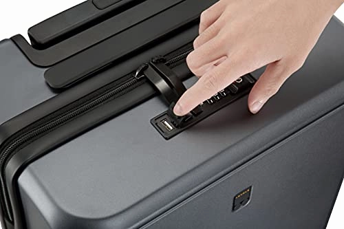 LEVEL8 Carry-On Luggage, Road Runner Pro 20 Lightweight PC Hardside Suitcase with USB Charging Port, Spinner Trolley for Luggage with Front Laptop Pocket, TSA Lock - Dark Grey, 20-Inch
