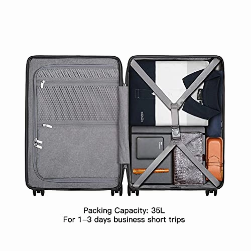 LEVEL8 Carry-On Luggage, Road Runner Pro 20 Lightweight PC Hardside Suitcase with USB Charging Port, Spinner Trolley for Luggage with Front Laptop Pocket, TSA Lock - Dark Grey, 20-Inch