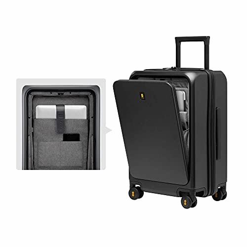 LEVEL8 Carry-On Luggage, Road Runner Pro 20 Lightweight PC Hardside Suitcase with USB Charging Port, Spinner Trolley for Luggage with Front Laptop Pocket, TSA Lock - Dark Grey, 20-Inch