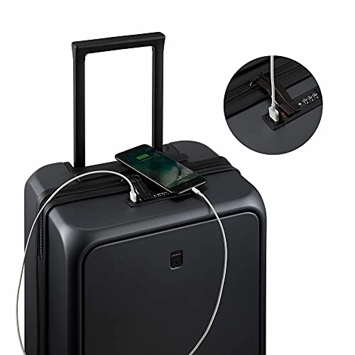 LEVEL8 Carry-On Luggage, Road Runner Pro 20 Lightweight PC Hardside Suitcase with USB Charging Port, Spinner Trolley for Luggage with Front Laptop Pocket, TSA Lock - Dark Grey, 20-Inch
