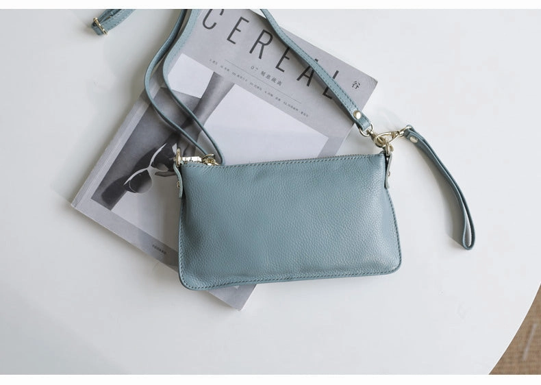 Light Gray Leather Wristlet Wallet Womens Small Minimalist Shoulder Purse Zip Crossbody Purse Slim Shoulder Bag for Women