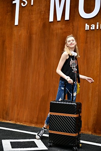 Lightweight Aluminum Frame Hardside Fashion Luggage with Detachable Spinner Wheels 28 Inch Black