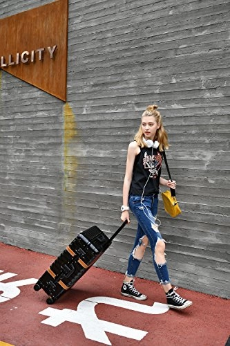 Lightweight Aluminum Frame Hardside Fashion Luggage with Detachable Spinner Wheels 28 Inch Black