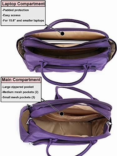 Lily & Drew Carry On Weekender Overnight Travel Shoulder Bag for 15.6 Inch Laptop Computers for Women (Purple)