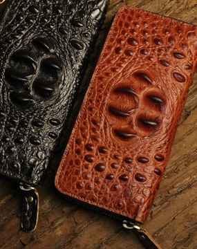 Long leather wallet crocodile zipper leather clutch wallets for men