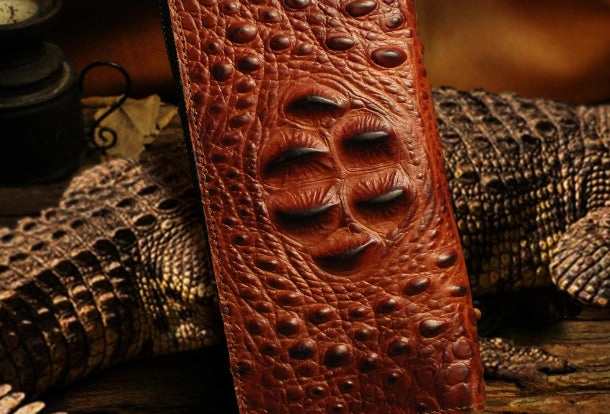 Long leather wallet crocodile zipper leather clutch wallets for men