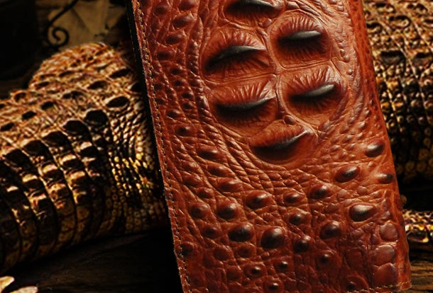 Long leather wallet crocodile zipper leather clutch wallets for men