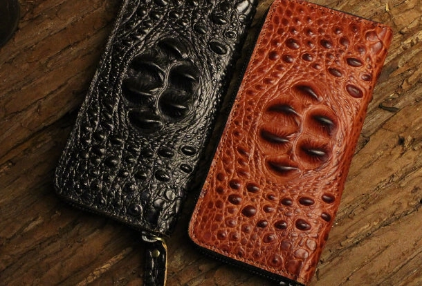 Long leather wallet crocodile zipper leather clutch wallets for men