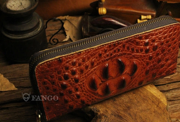 Long leather wallet crocodile zipper leather clutch wallets for men
