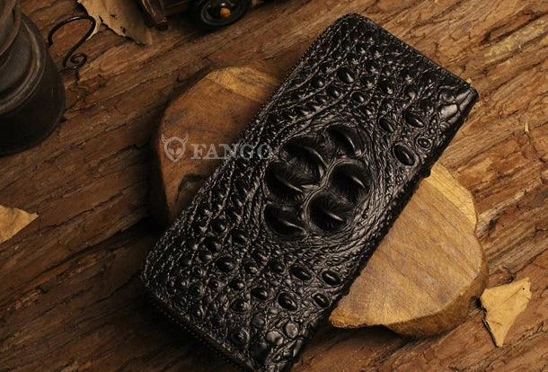 Long leather wallet crocodile zipper leather clutch wallets for men