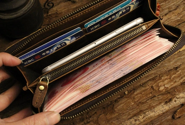 Long leather wallet crocodile zipper leather clutch wallets for men