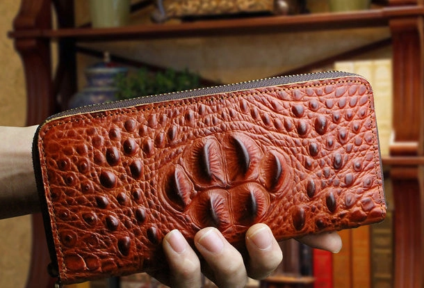 Long leather wallet crocodile zipper leather clutch wallets for men