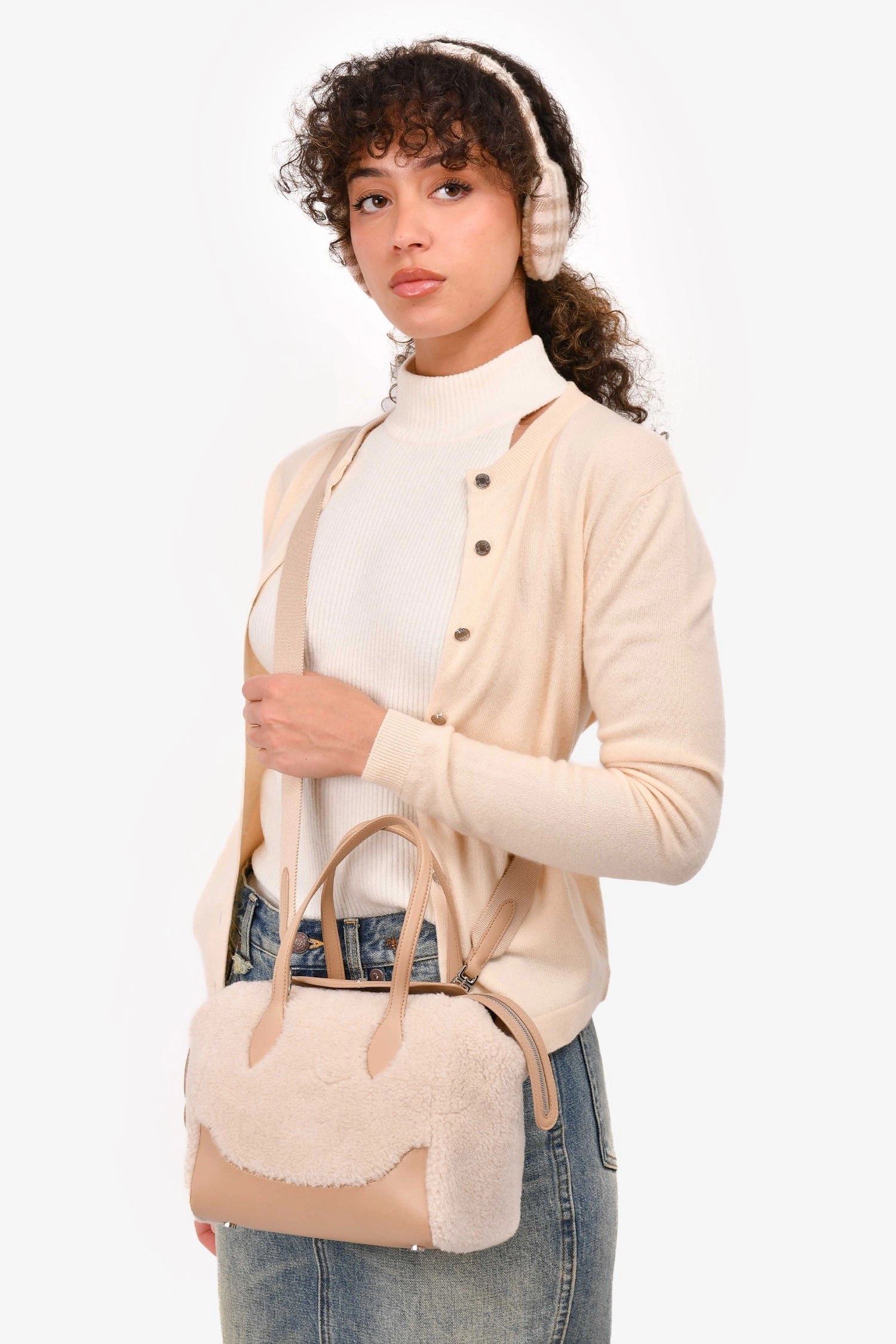 Loro Piana Cream/Beige 'Cashfur' Sesia Happy Day Micro Tote with Strap