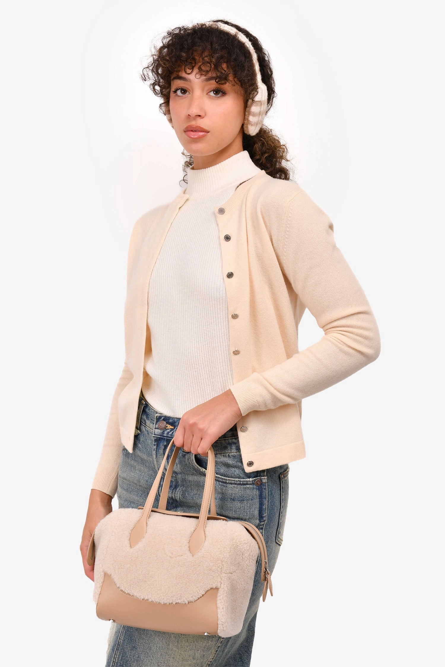 Loro Piana Cream/Beige 'Cashfur' Sesia Happy Day Micro Tote with Strap