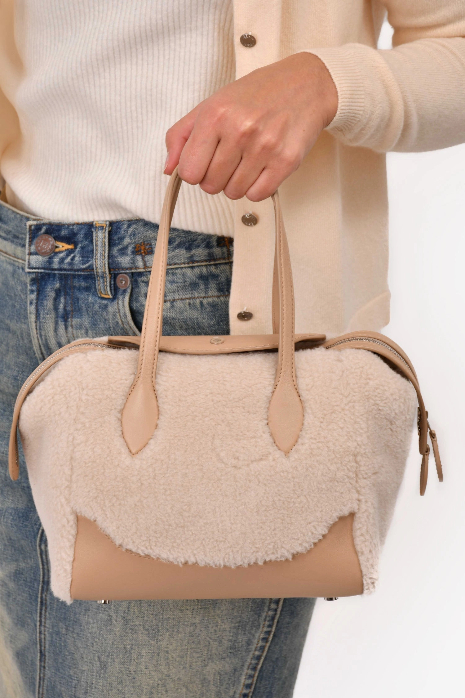 Loro Piana Cream/Beige 'Cashfur' Sesia Happy Day Micro Tote with Strap