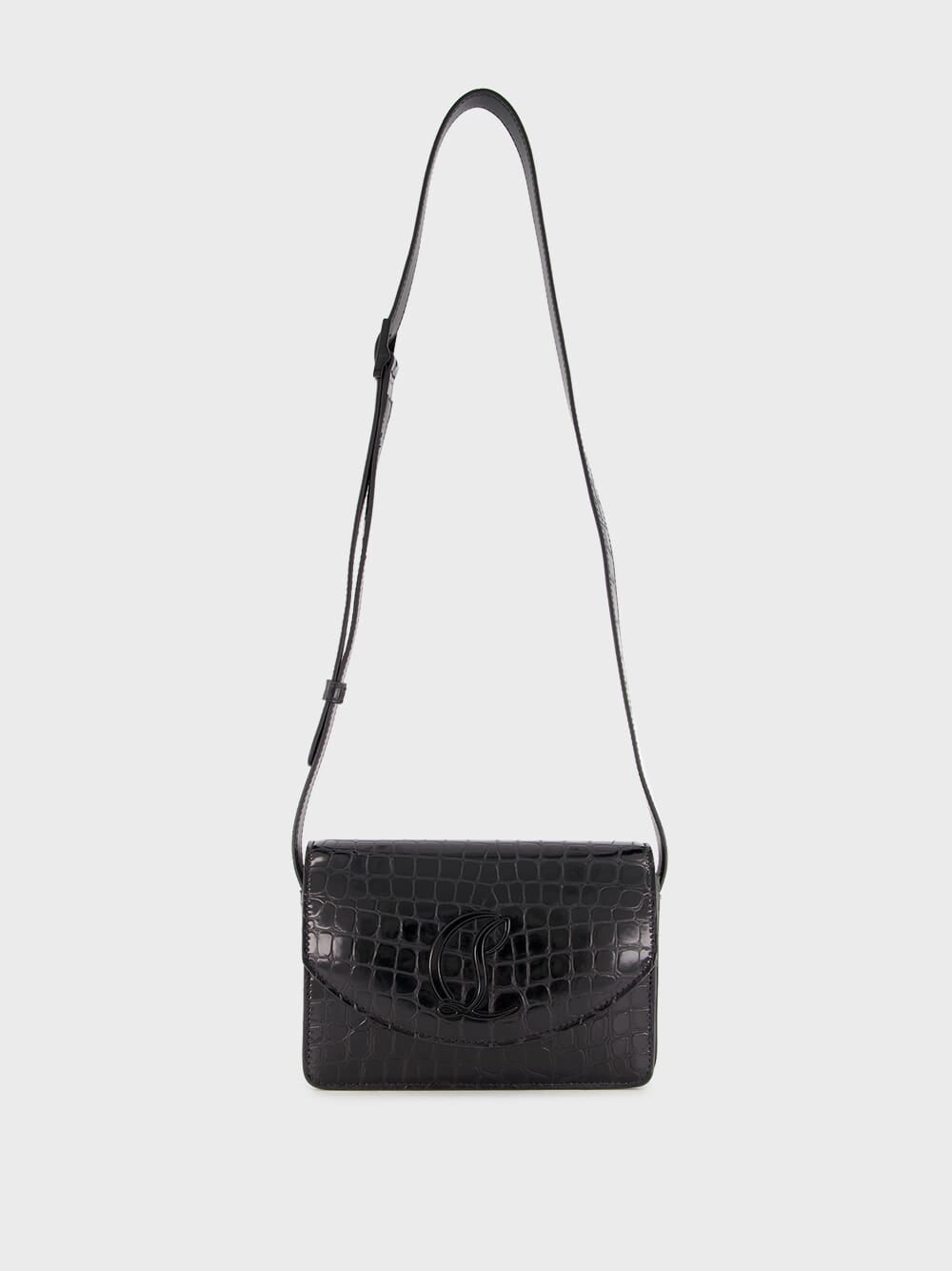 Loubi54 Black Alligator-Embossed Bag