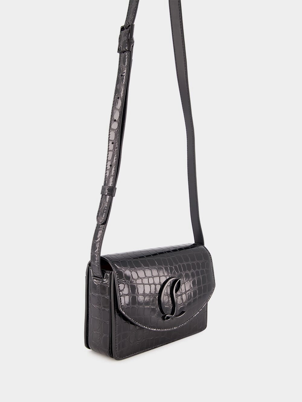 Loubi54 Black Alligator-Embossed Bag