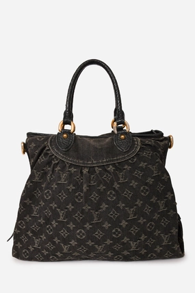 Louis Vuitton Grey Denim Monogram 'Cabby MM' Bag with Strap (As Is)