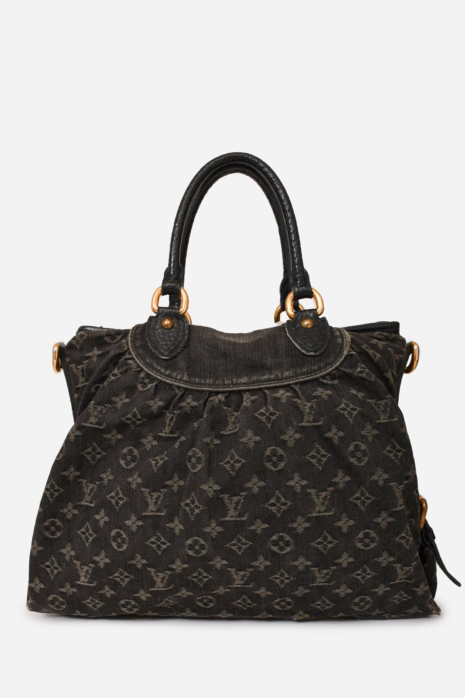 Louis Vuitton Grey Denim Monogram 'Cabby MM' Bag with Strap (As Is)