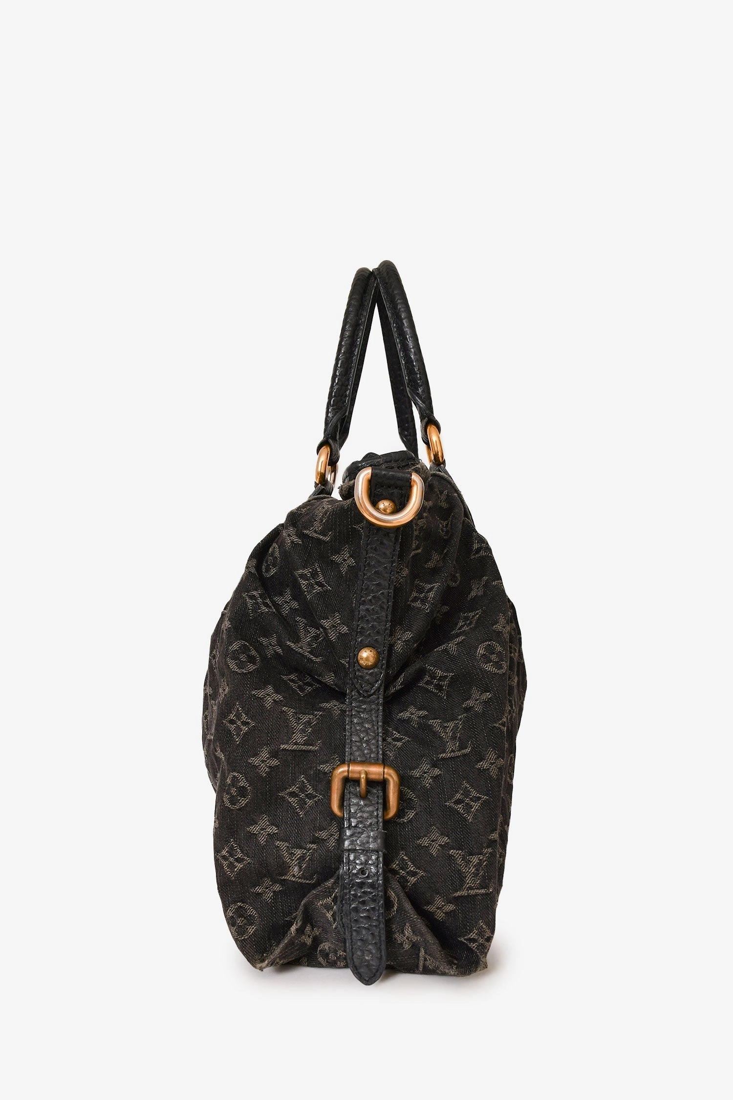 Louis Vuitton Grey Denim Monogram 'Cabby MM' Bag with Strap (As Is)