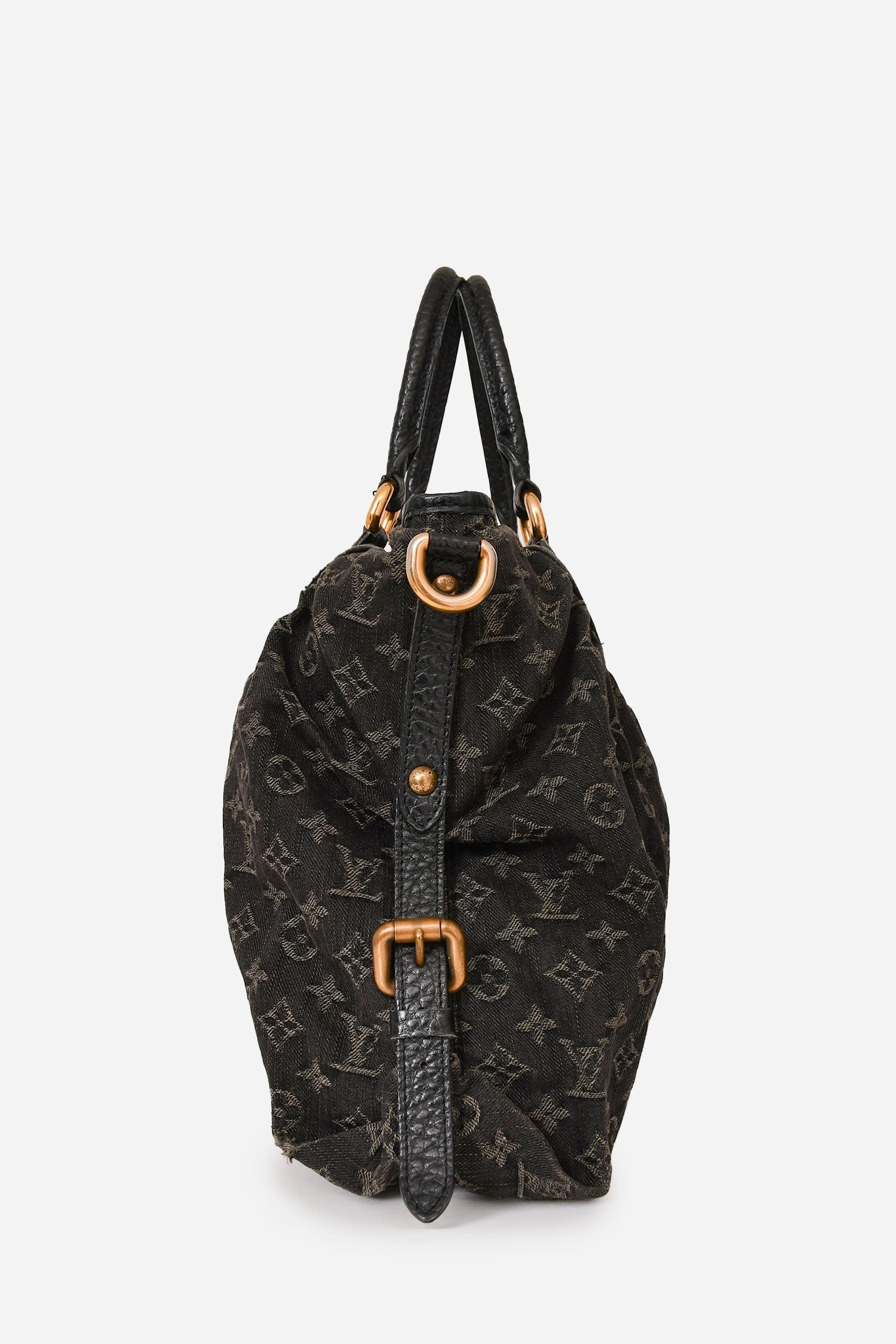 Louis Vuitton Grey Denim Monogram 'Cabby MM' Bag with Strap (As Is)