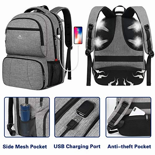 Lunch Backpack, Insulated Cooler Backpack for Men Women, 17 Inch Laptop Backapck with USB Charging Port Leakproof Lunch Cooler Backpack for Lunch Picnic Hiking Camping Beach Trip, Grey