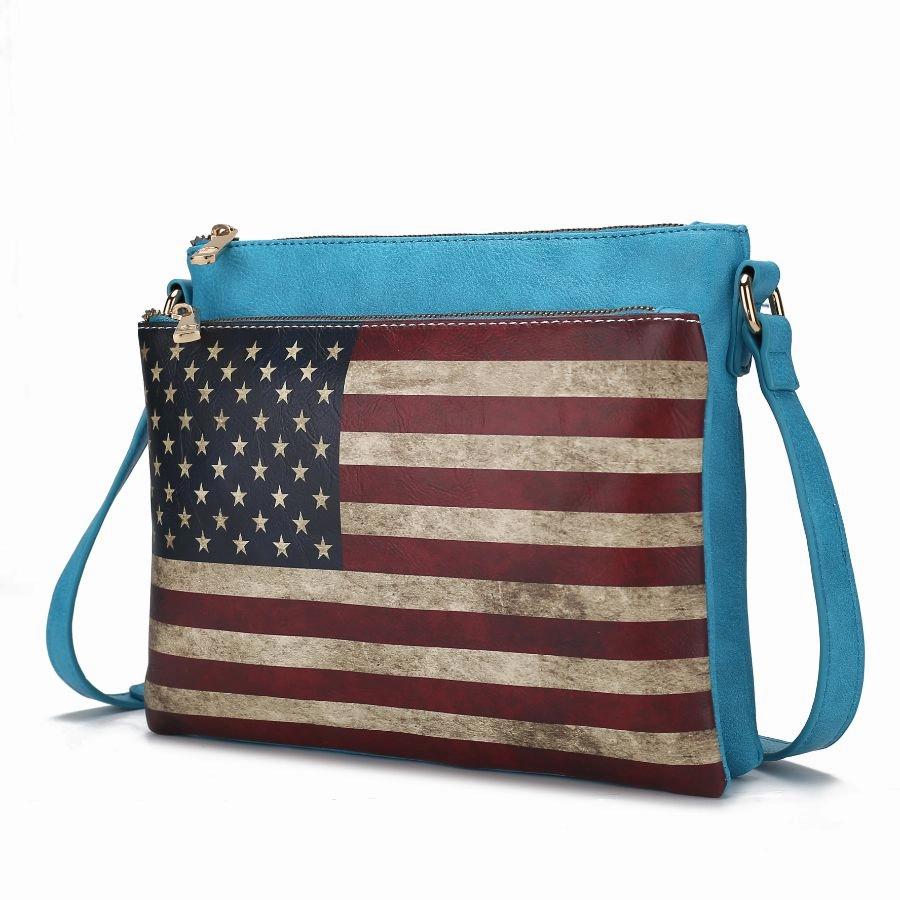Madeline Printed Flag Vegan Leather Womens Crossbody Bag