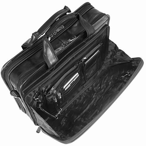 Mancini Luxurious Leather Double Conmpartment 15.6" Laptop Briefcase in Black