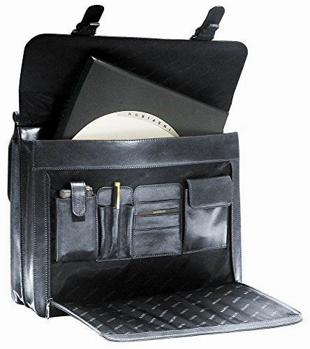 Mancini SIGNATURE Luxurious Italian Leather 15.6" Laptop Briefcase in Black