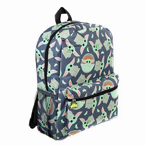 Mandalorian Kids Baby Yoda All Over Print Black Backpack