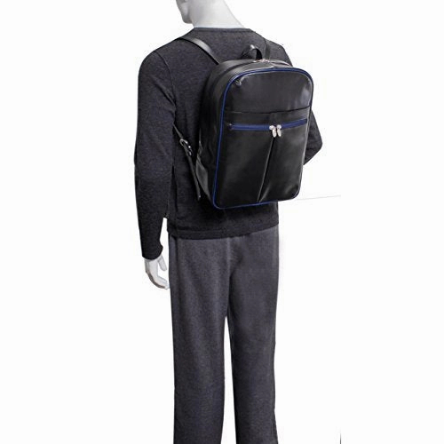 McKlein, L Series, Avalon, Top Grain Cowhide Leather, 15" Leather Laptop Slim Backpack, Blk/Navy Trim (87885)