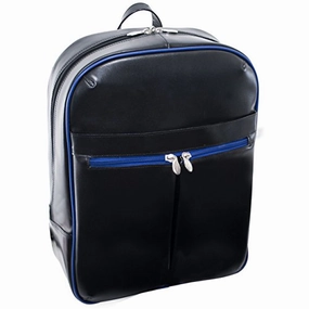 McKlein, L Series, Avalon, Top Grain Cowhide Leather, 15" Leather Laptop Slim Backpack, Blk/Navy Trim (87885)